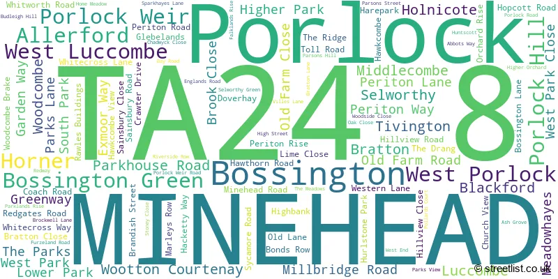 A word cloud for the TA24 8 postcode